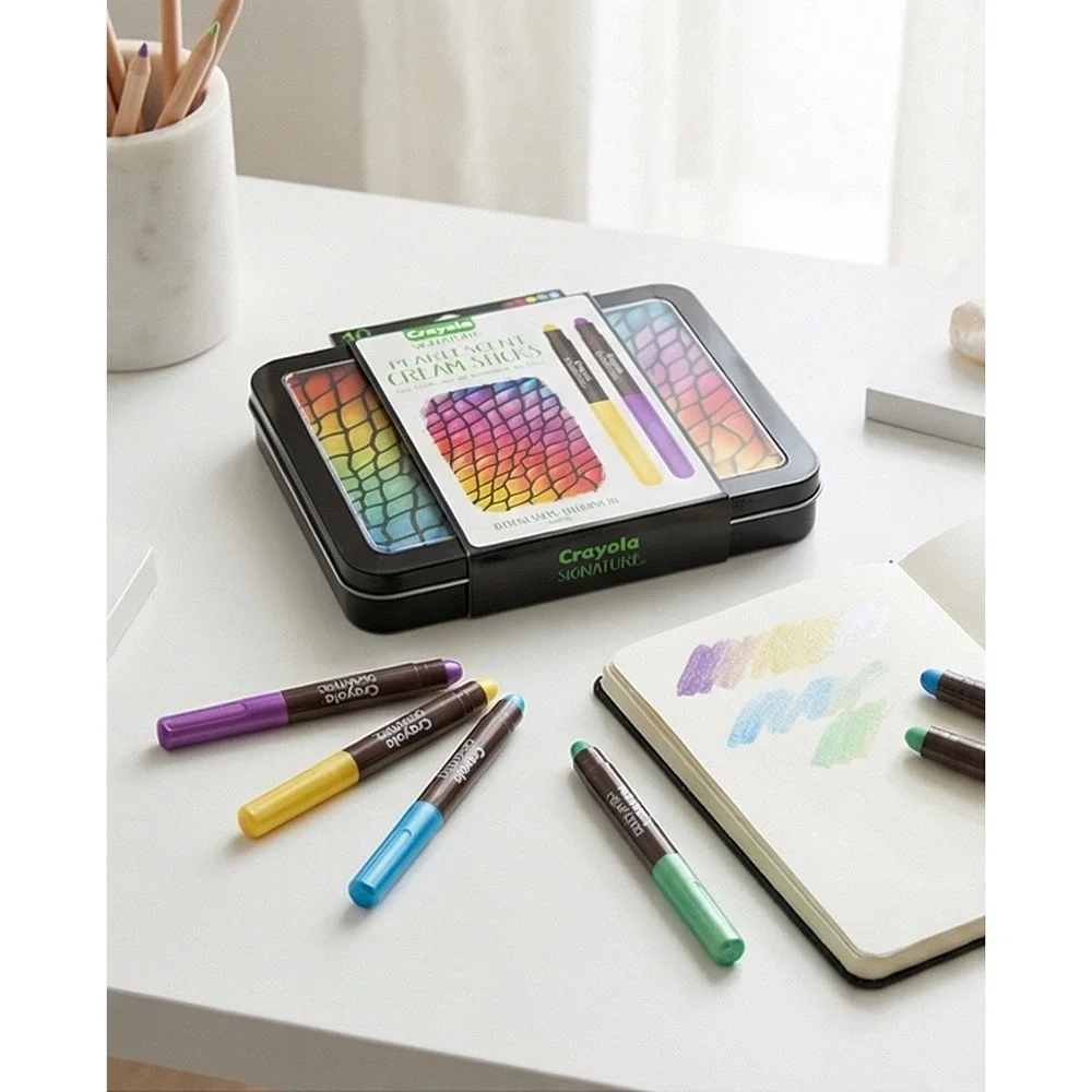 Crayola Signature Pearlescent Cream Sticks 10 Count Luxe Colors in‎ Tin NIB